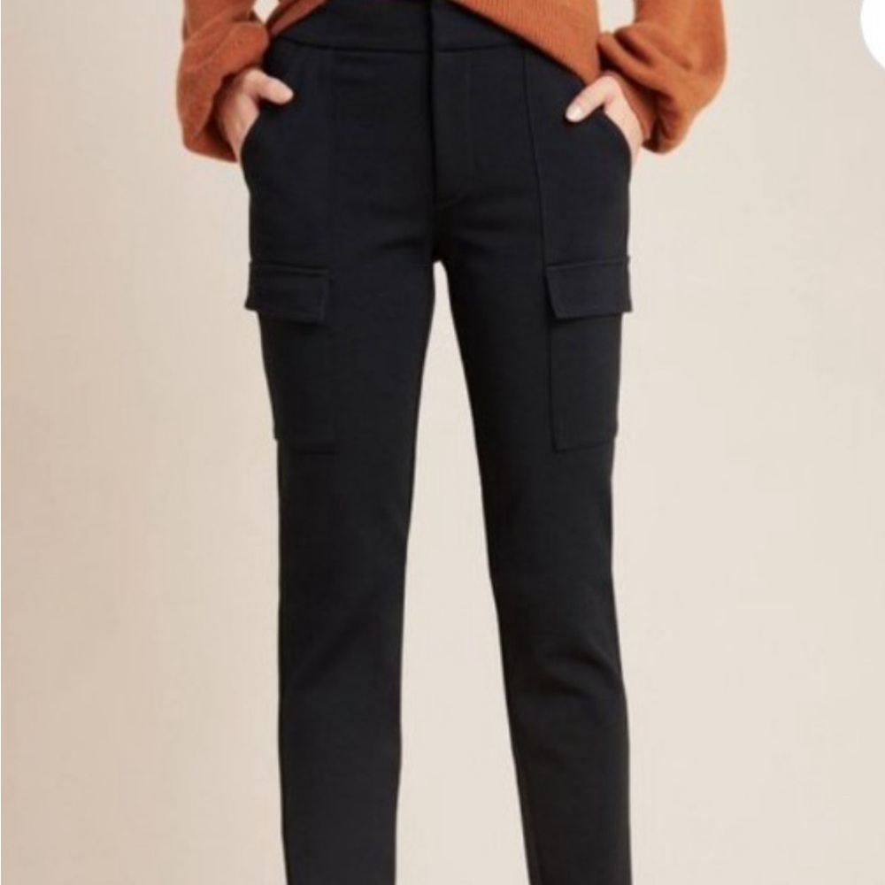 Anthropologie Essential Slim Cargo Pants Black Skinny Tailored Pants Mid-rise 4
